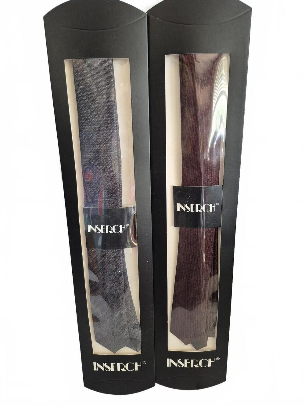 Inserch Men’s Necktie Lot Of 2 Gray & Burgundy Skinny Dress Ties New In Boxes